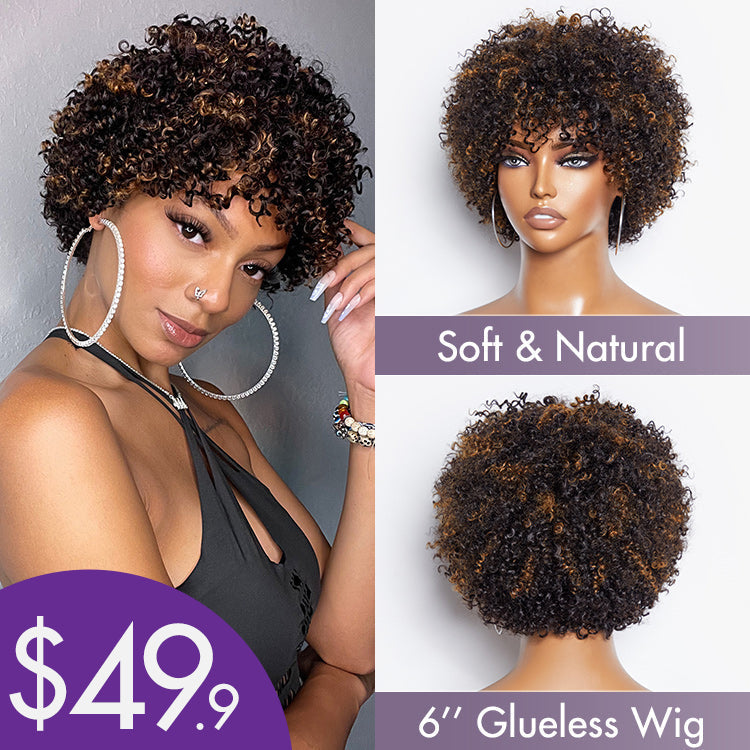 Ready to Go Blonde Highlights Afro Curls Light Weight Glueless Short Wig