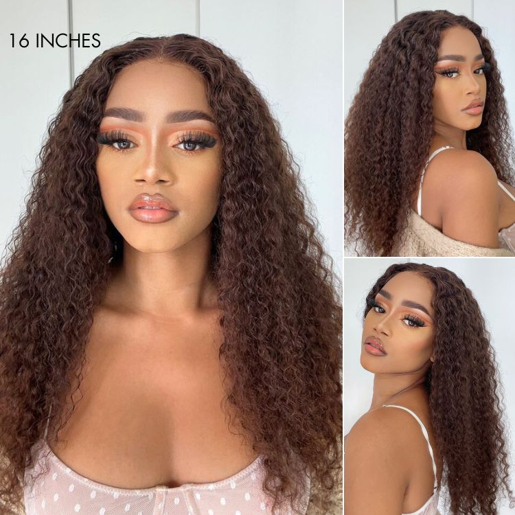 Flash Sale | Chocolate Brown Long Curly Glueless 5x5 Closure Long Wig 100% Human Hair