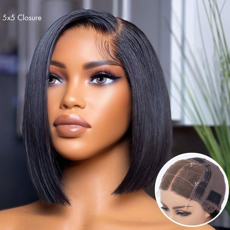 Win Back | PreMax Wigs | Super Natural Hairline Silky Blunt Cut Glueless 13x4 Frontal Lace / 5x5 Closure HD Lace Human Hair Short Bob Wig