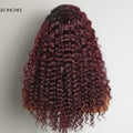 Pre-plucked Ombre Dark Burgundy 99J Water Wave Ear-to-ear Glueless 13x4 Frontal HD Lace Wig