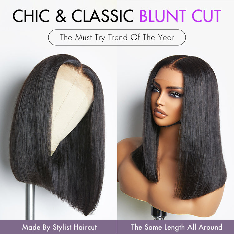 Pre Max Wigs | Silky Blunt Cut Glueless 5x5 Closure Lace Shoulder Length Bob Wig Ready to Go Pre Plucked & Bleached