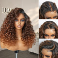 Parting Max Glueless Wig Ombre Copper Brown / Natural Black Water Wave 7x6 Closure HD Lace Wig