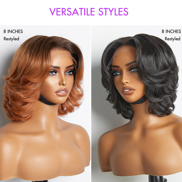 1 SEC INSTALL WIG | Elegant Boss Vibe Short Pixie Cut Natural Black / Ombre Brown Glueless Minimalist HD Lace Wig Ready to Go