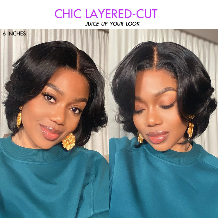 1 SEC INSTALL WIG | Elegant Boss Vibe Short Pixie Cut Natural Black / Ombre Brown Glueless Minimalist HD Lace Wig Ready to Go