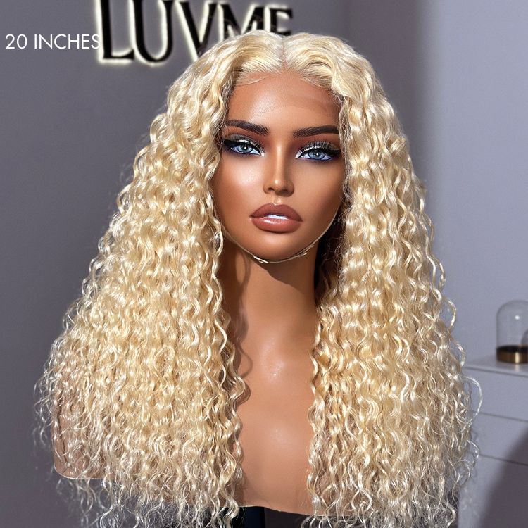 613 Blonde Water Wave Glueless 5x5 Closure Invisible HD Lace Wig 100% Human Hair