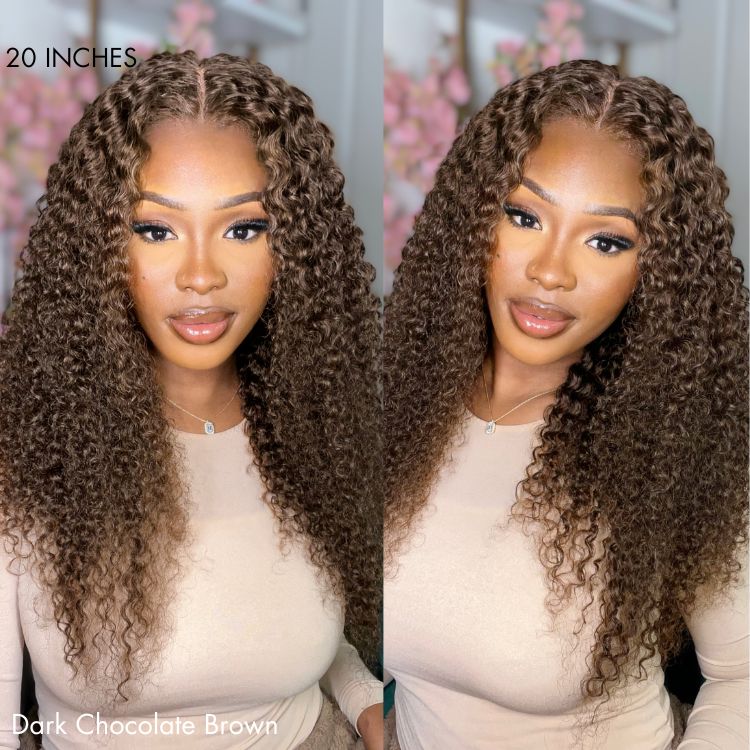 Crazy Wednesday | Chocolate Brown Long Curly Glueless 5x5 Closure Long Wig 100% Human Hair