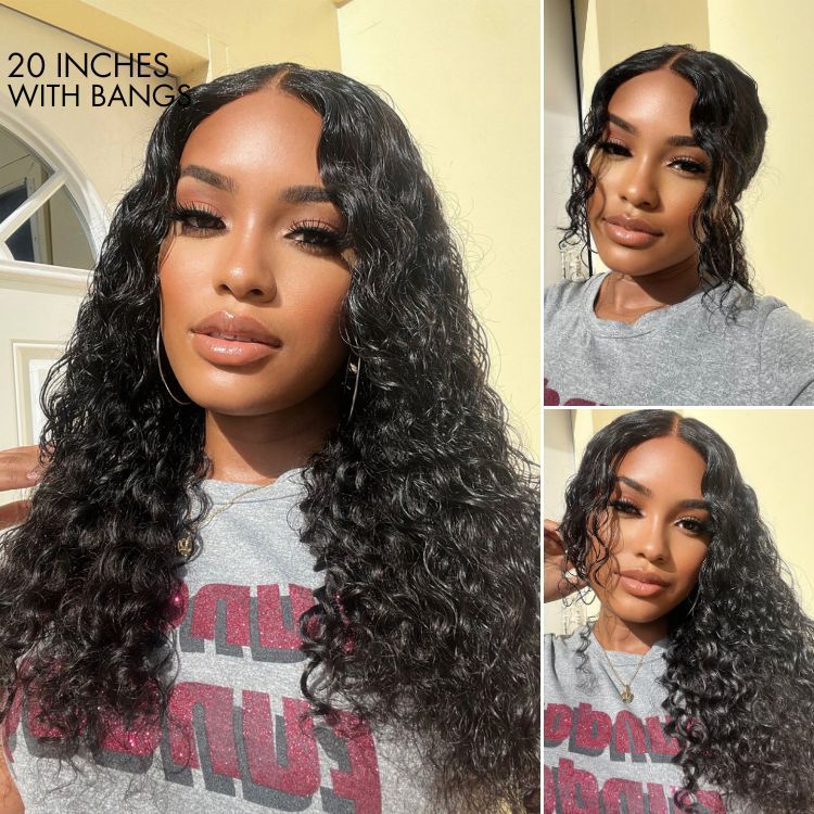 Deep Wave 4x4 Closure Lace Glueless Mid Part Long Wig 100% Human Hair