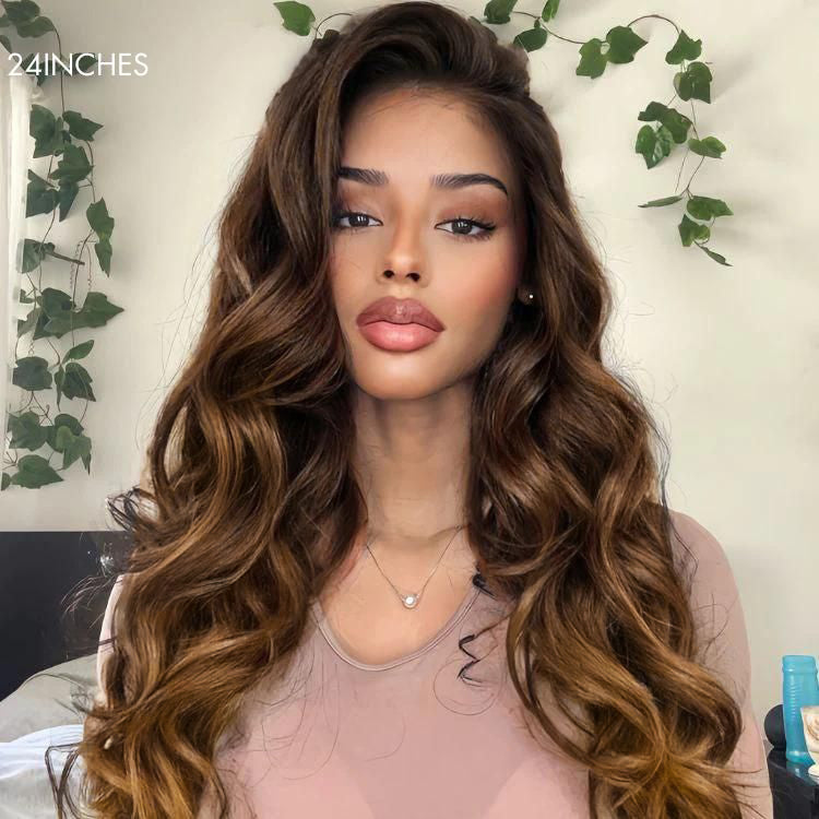 PartingMax Glueless Wig Ombre Brown Loose Body Wave 7x6 Closure HD Lace Pre Plucked & Bleached Ready to Go