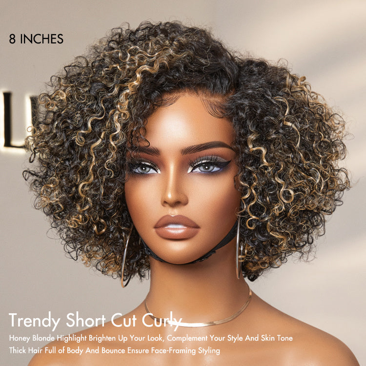 Trendy Short Cut Curly Minimalist HD Lace Glueless Side Part Wig 100% Human Hair