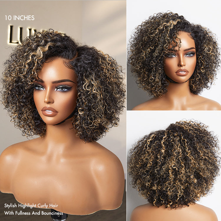 Trendy Short Cut Curly Minimalist HD Lace Glueless Side Part Wig 100% Human Hair