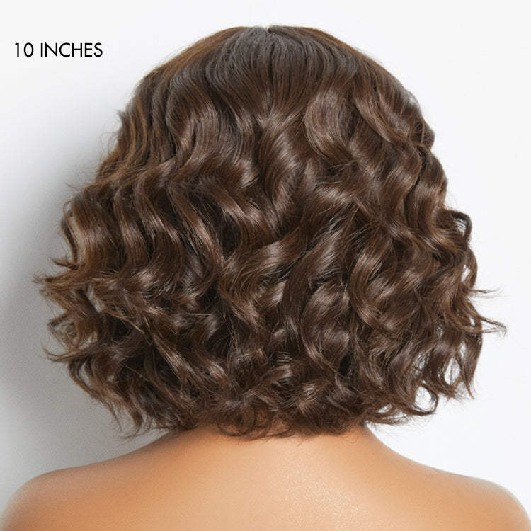 Beginner Friendly Brown Loose Wave Glueless Minimalist Lace Short Wig with Bangs Ready to Go