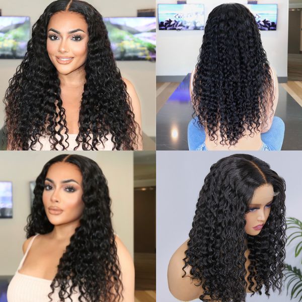 Water Wave 5x5 Closure HD Lace Glueless Mid Part Long Wig 100% Human Hair