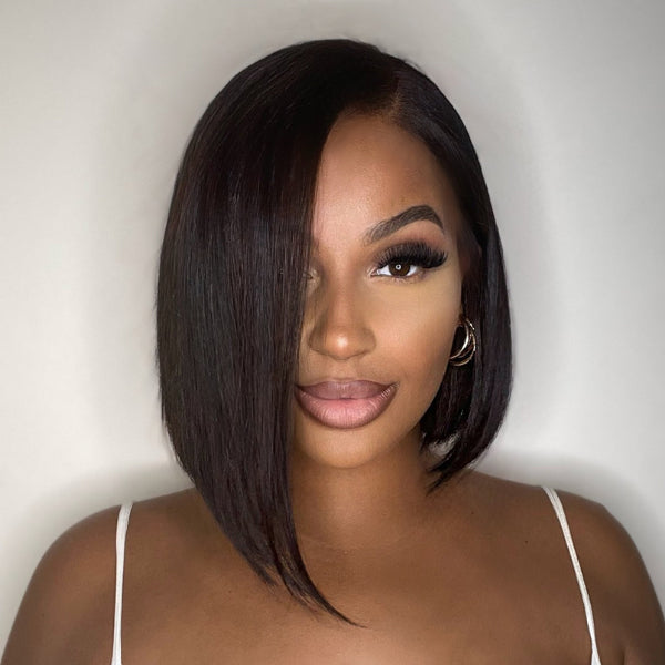 Asymmetric & Pre-bleached 4x4 Closure Glueless Side Part Virgin Human Hair Bob Wig