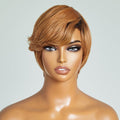 Mature Boss Vibe Honey Blonde Pixie Cut No Lace Short Glueless Wig With Bangs 100% Human Hair