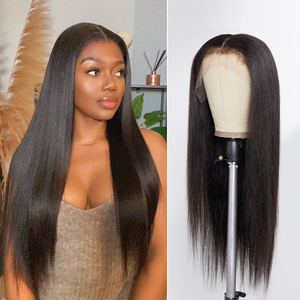 4C Edges | Natural Yaki Straight Glueless Free Parting 13x4 Undetectable Lace Front Wig | Afro Inspired