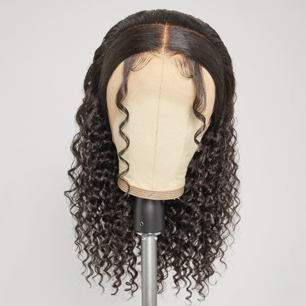 Limited Design | Zoe Unique Sleek-top Deep Wave Glueless 13x4 Frontal Lace Mid Part Long Wig 100% Human Hair