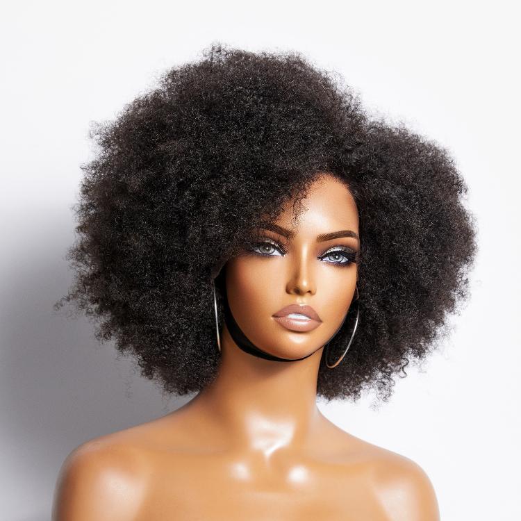 Retro & Vintage Side Part Afro Curl Bouncy Glueless Minimalist Lace Wig