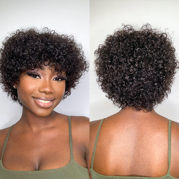 Throw On & Go | Ultra Natural Lightweight Bouncy Wig with Bangs 100% Human Hair