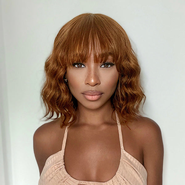 Throw On & Go | Bronze Brown Big Ocean Wave Wig With Bangs