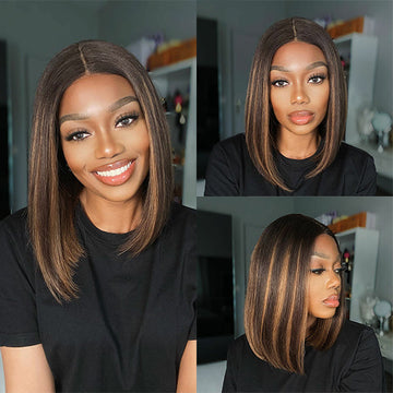 Mix Color Highlight Bob Wig Glueless Extented 4X4 Closure Lace Wig