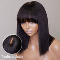 Exclusive Discount | Put On And Go Realistic Glueless Yaki Straight Bob With Bangs Minimalist Undetectable HD Lace Wig 100% Human Hair