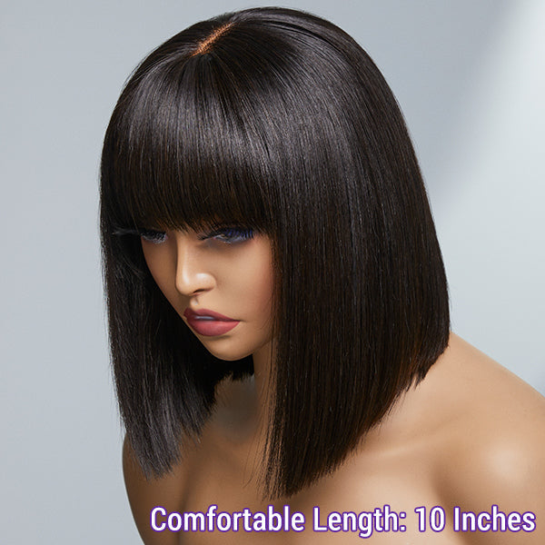 Upgraded Silky Straight Glueless Minimalist Lace Bob Wig with Bangs 100% Human Hair