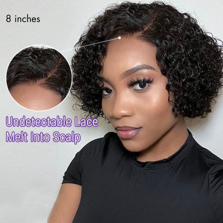 Trendy Short Cut Curly Minimalist HD Lace Glueless Side Part Wig 100% Human Hair