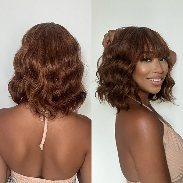 Throw On & Go | Bronze Brown Big Ocean Wave Wig With Bangs