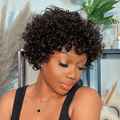 Deep Curly Wig Natural Lightweight Bouncy Short Curly Wig 100% Human Hair Wig With Bangs