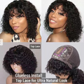 VIP Price | Beginner Friendly Water Wave Minimalist Lace Glueless Short Wig With Bangs 100% Human Hair