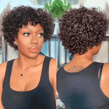 Deep Curly Wig Natural Lightweight Bouncy Short Curly Wig 100% Human Hair Wig With Bangs