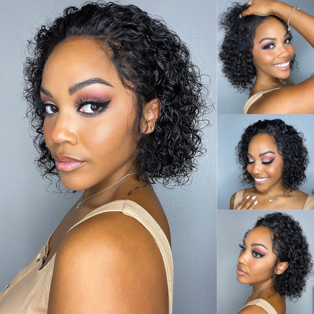 Slicked-Back Short Cut Curly Glueless 13x4 Lace Front Wig 100% Human Hair