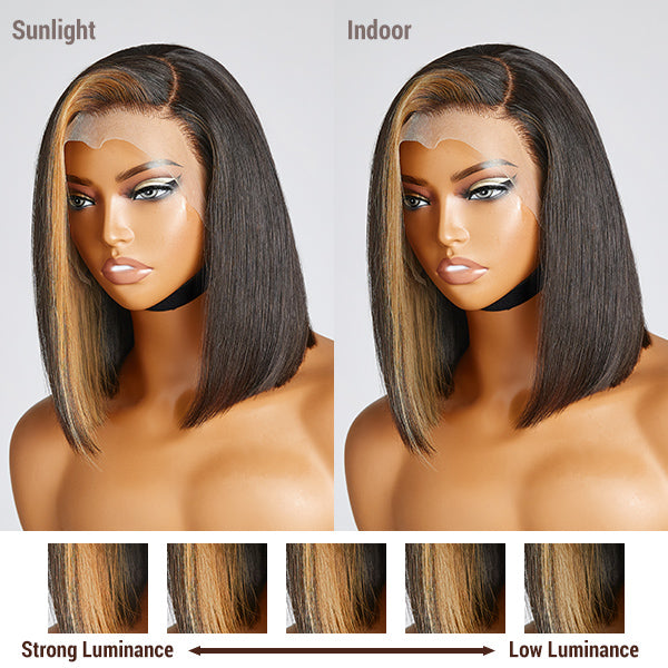 Special Deal | Blonde Highlight Bob With Bangs C Part Glueless Minimalist Lace Wig