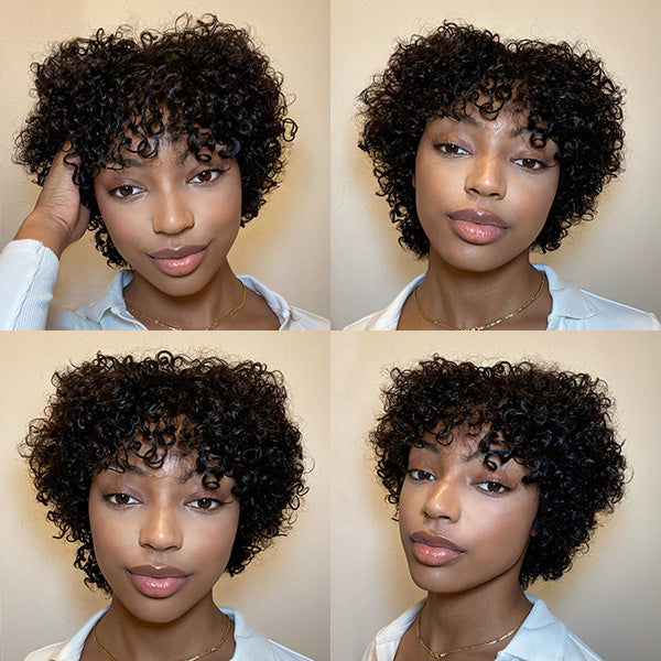 Throw On & Go | Ultra Natural Lightweight Bouncy Wig with Bangs 100% Human Hair