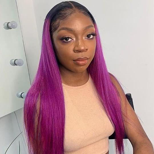 Purple Straight 13x4 Lace Frontal Wig with Black Roots