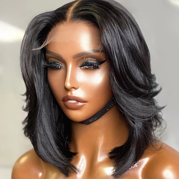 Limited Design | Natural Black Handcraft Layered 5x5 Closure HD Lace Glueless Short Wig 100% Human Hair