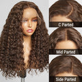 Brown Water Wave 5x5 Closure HD Lace Glueless Mid Part Long Wig 100% Human Hair