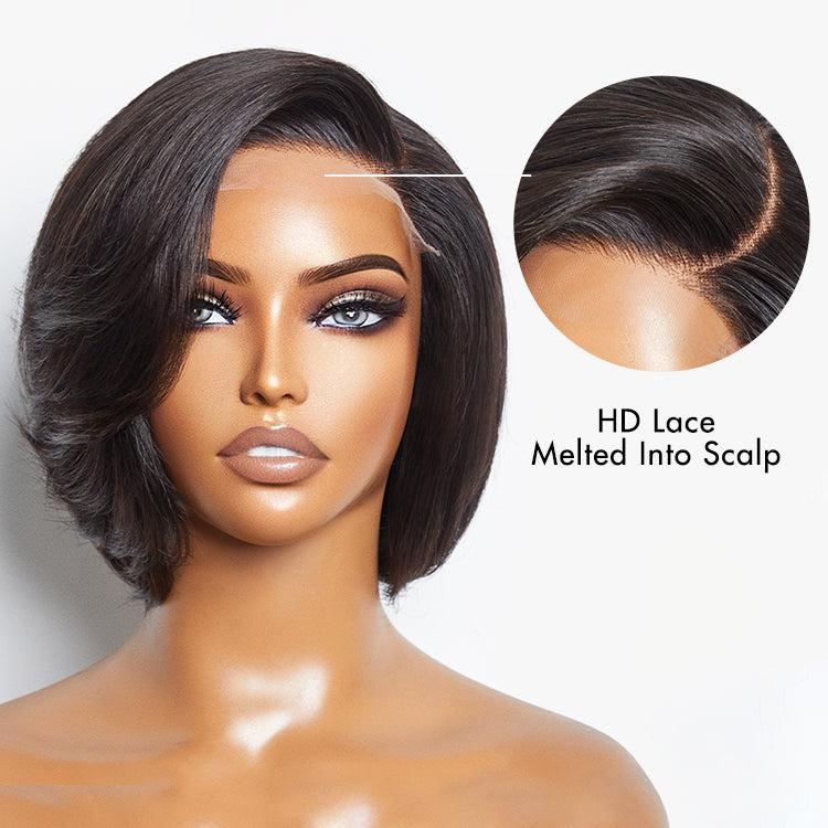 Mature Boss Pixie Cut with Swept Bangs Glueless Minimalist HD Lace Bob Wig