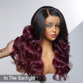 Limited Design | Alyssa Cabernet Ombre Glueless 13x4 Frontal Lace Right Side Part Long Wig | Large & Small Cap Size