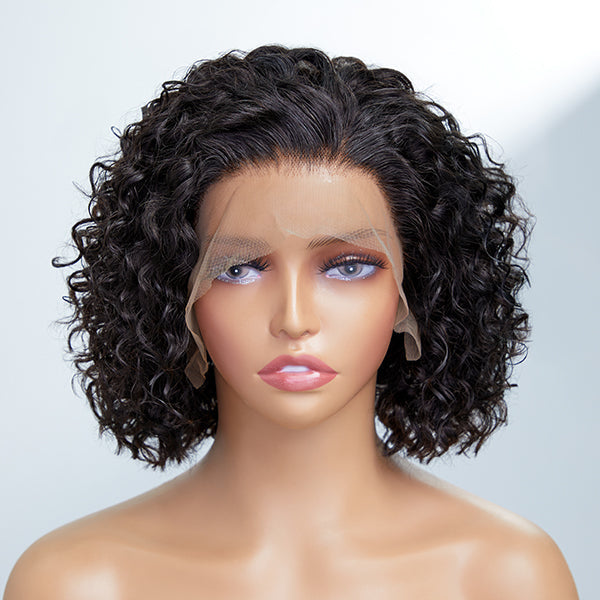 Slicked-Back Short Cut Curly Glueless 13x4 Lace Front Wig 100% Human Hair