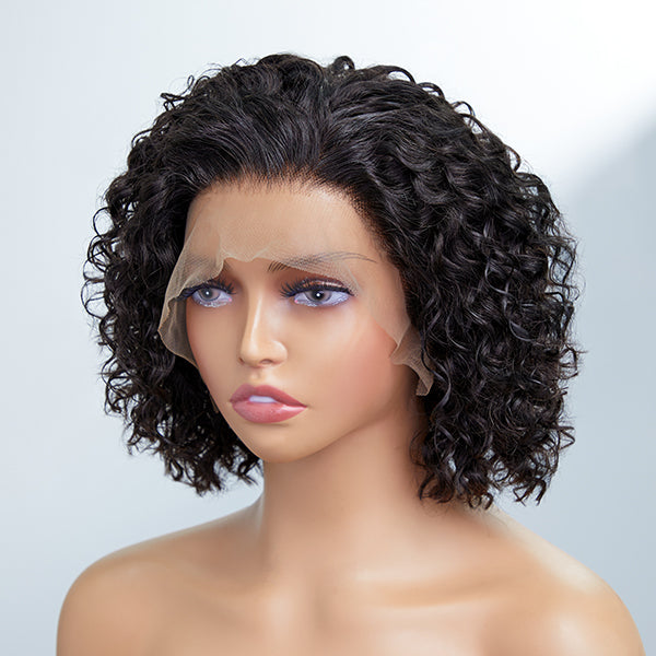 Slicked-Back Short Cut Curly Glueless 13x4 Lace Front Wig 100% Human Hair