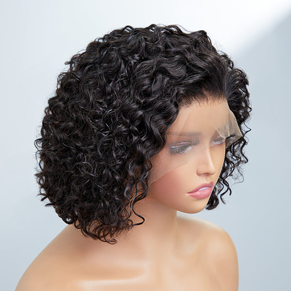 Flash Sale | Slicked-Back Short Cut Curly Compact Frontal Lace Wig 100% Human Hair