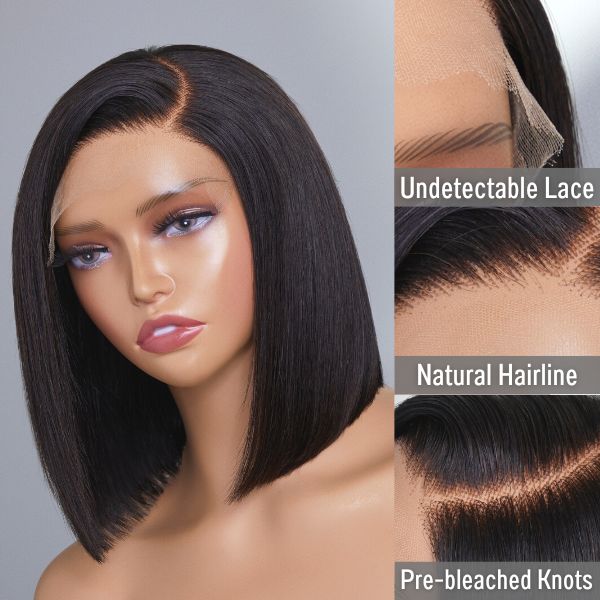 Side Part Bob Wig Glueless Transparent Lace Wig Ultra Full 100% Human Hair Wig