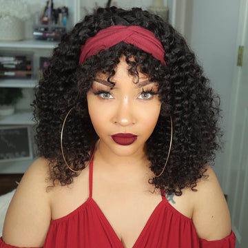 Throw On & Go Deep Wave No Lace Glueless Long Headband Wig 100% Human Hair (Get Free Trendy Headbands)