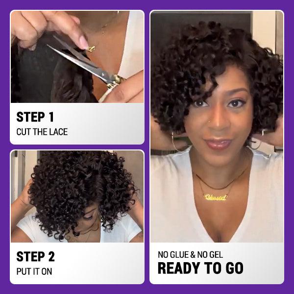 Win Back | Trendy Short Cut Curly Minimalist HD Lace Glueless Side Part Wig 100% Human Hair