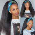 Put On & Go Glueless Kinky Straight Headband Long Wig 100% Human Hair (Get Free Trendy Headbands)