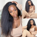 Put On & Go Glueless Kinky Straight Headband Long Wig 100% Human Hair (Get Free Trendy Headbands)