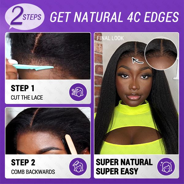 Win Back | 4C Edges | Natural Black / Ombre Brown Kinky Edges Kinky Straight 5x5 Closure Glueless Long Wig