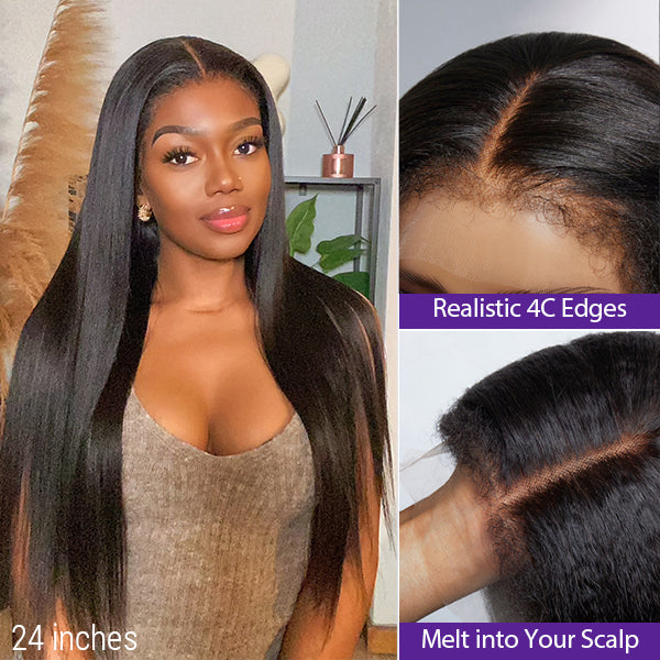 4C Edges | Natural Yaki Straight Glueless Free Parting 13x4 Undetectable Lace Front Wig | Afro Inspired