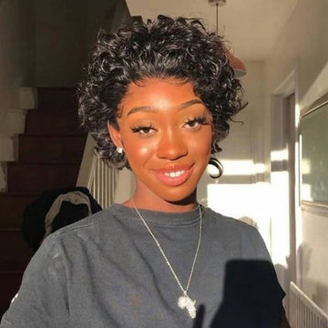 Slick Back Short Cut Cute Curl Compact 13X4 Frontal Lace Wig